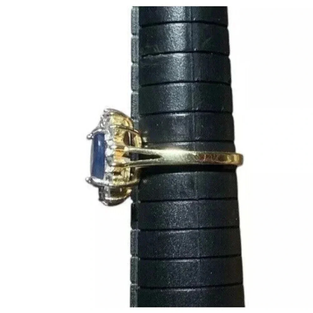 Vintage Natural Sapphire and Topaz Halo Ring Size 8 Sterling Silver 925 - Picture 3 of 7